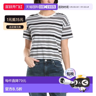 自营rag & bone Mai Striped Boxy T-Shirt - blue 美国奥莱直发