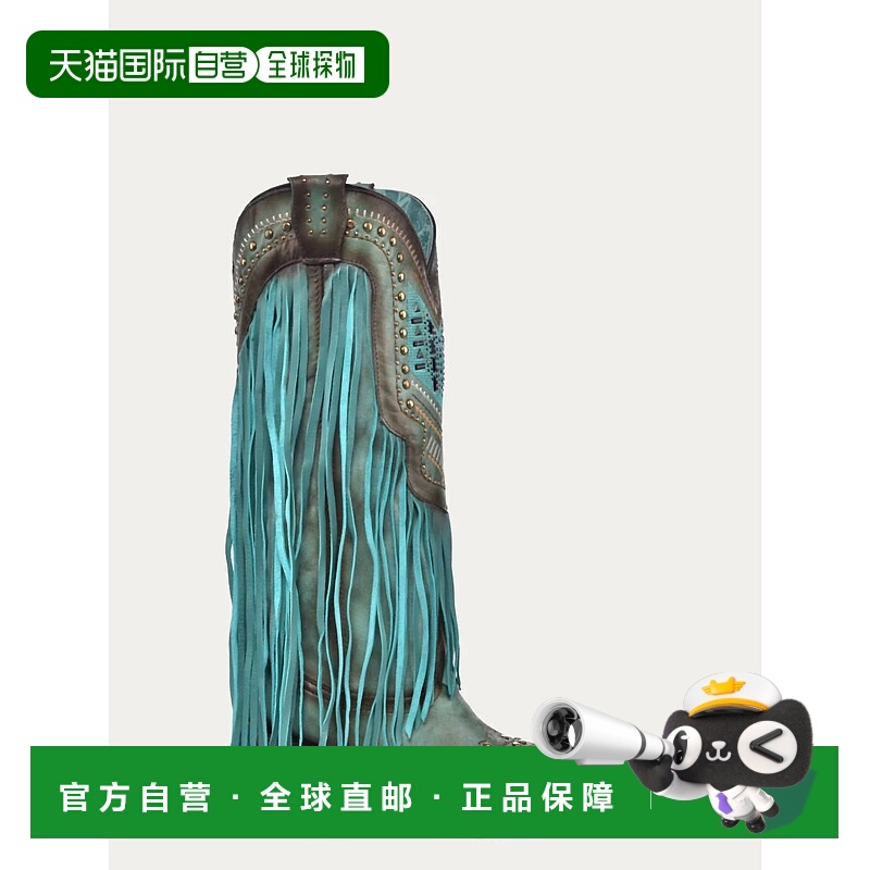 自营corralWomen's Crystals Lamb Fringe Boot In Turquoise Mul