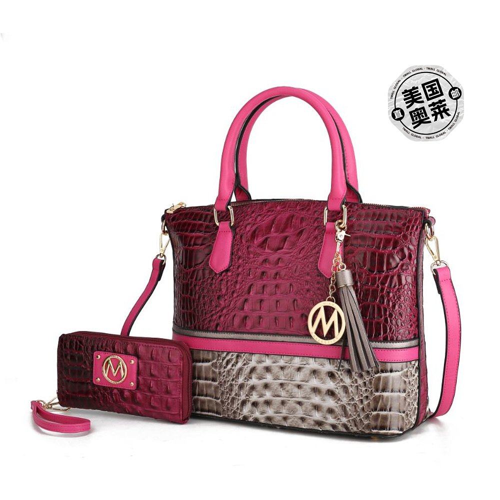 mia k collection秋季鳄鱼皮手提包配钱包 - 粉红色 【美国奥莱】,箱包皮具/热销女包/男包,托特包,淘宝优惠券,粉丝福利购,淘宝优惠卷
