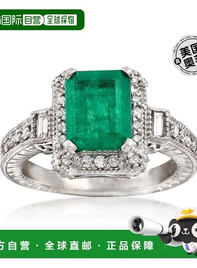 自营 ross-simons罗斯-西蒙斯翡翠和 . 14kt 白金钻石戒指 绿色