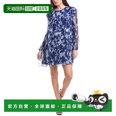 自营Carolina Herrera Ruffle Silk Mini Dress - blue 美国奥莱
