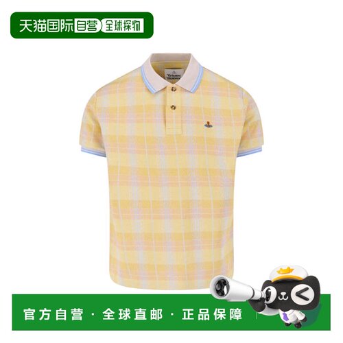 自营vivienne westwood黄色和浅蓝色格子图案裁剪polo衫-黄色 美