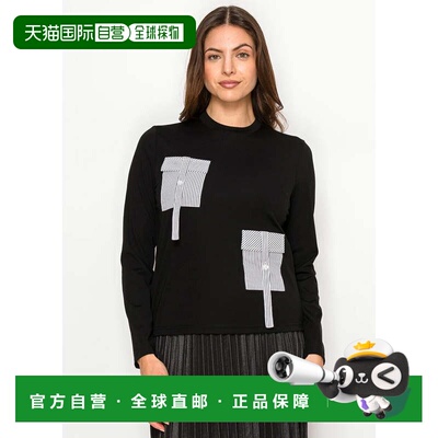 自营yal new yorkBlack Long-Sleeve Tee with Striped Patch Poc