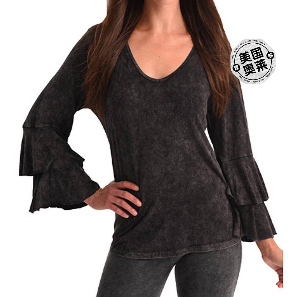 angel木炭石洗喇叭袖上衣 - 木炭色 【美国奥莱】直发