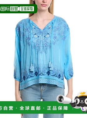 自营Johnny Was Ekaterina Silk-Blend Blouse - blue 美国奥莱直