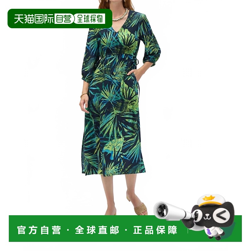 自营 joseph ribkoff热带印花V领Midi连衣裙，深蓝色/多色 美国奥