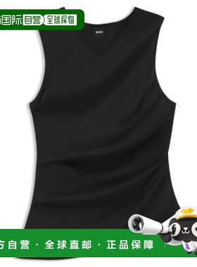 自营bossAsymmetric-hem top with stretch-silk front - black