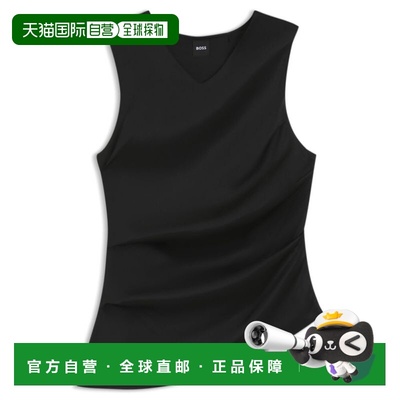 自营bossAsymmetric-hem top with stretch-silk front - black