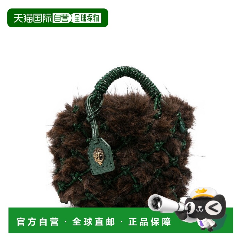自营kurt geigerPlush Brown Clutch With Green Netted Cord Des