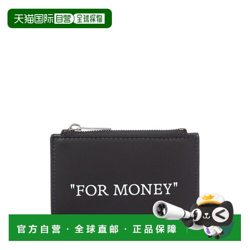 自营off-white米白色报价双折皮革拉链卡片盒-黑色 美国奥莱直发