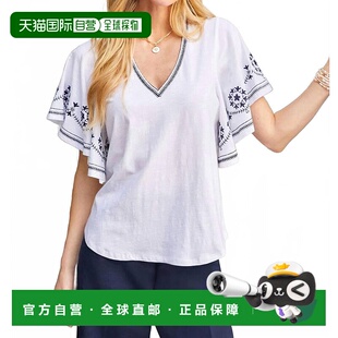 自營karen 上衣米白色 米白色 美國奧萊直發(fā) kane刺繡飄逸袖
