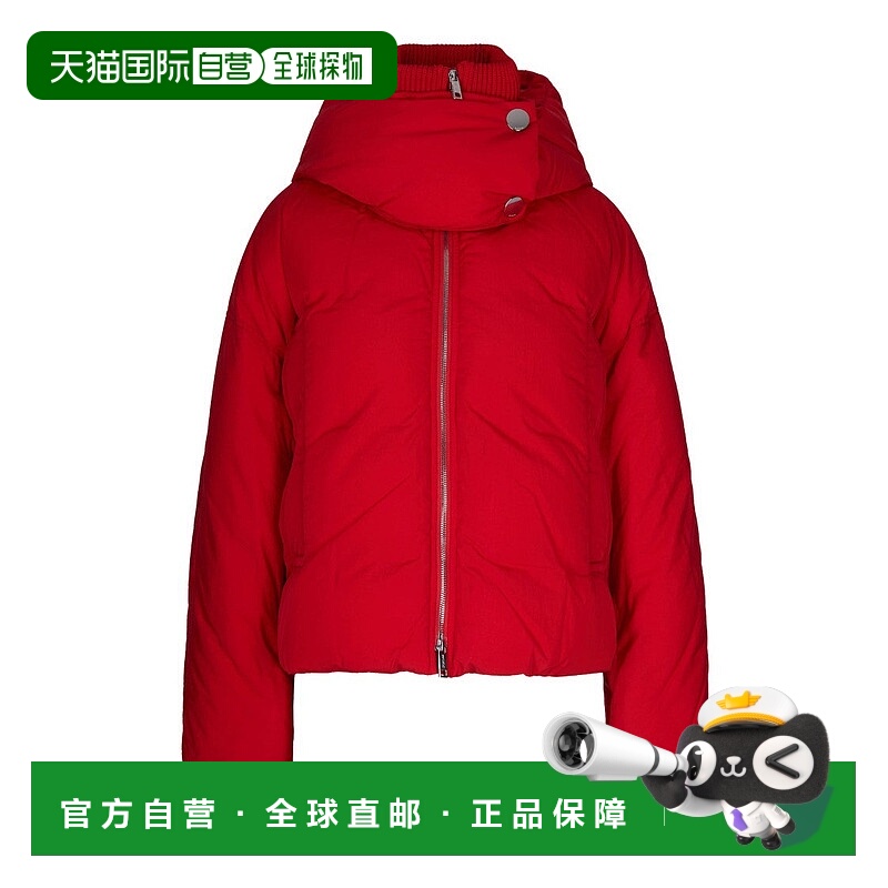 自营sportmax防水褶皱红色羽绒服,带可拆卸风帽-红色 美国奥莱直