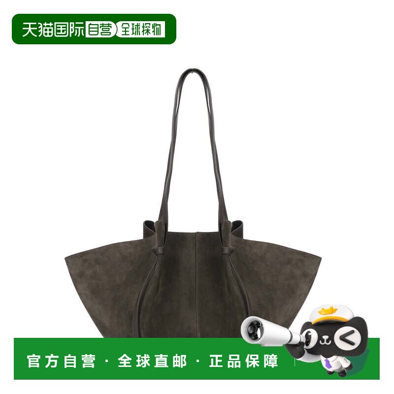 自营yuzefi带翅膀的棕色麂皮托特包，搭配可调节手柄-黑色 美国奥图片