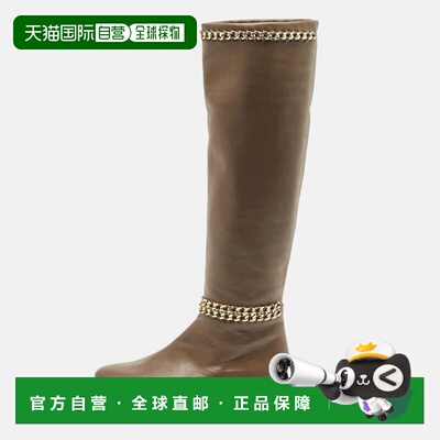 自营Le Silla Brown Leather Chain Detail Knee High Boots - br