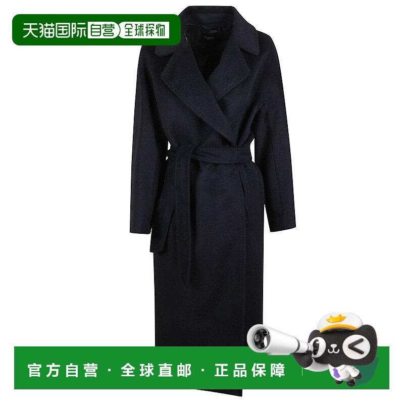 自营max maraRobe-Style Black Alpaca Wool Coat With Tailored