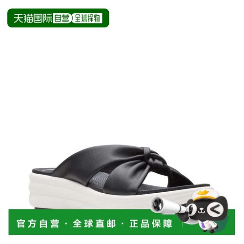 自营Clarks Cloudsteppers Drift Ave Sandal女士黑色楔形滑梯HTA