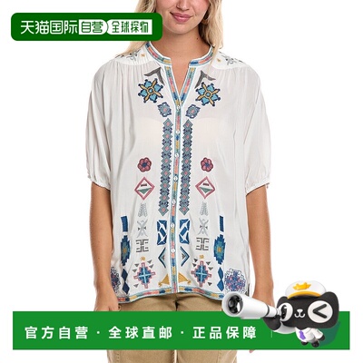 自营 Johnny Was Jacinta白色丝绸衬衫 美国奥莱直发泡泡袖