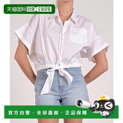 自营elan白色系腰短袖纽扣上衣 美国奥莱直发