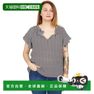 自营 Max Studio上衣女式黑色几何分体式V领飘逸袖JDM540-黑色 美