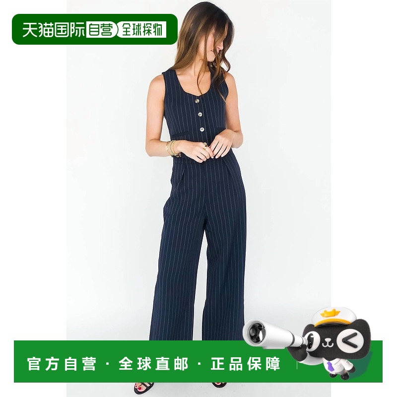 自营 bishop + young索伦托宽腿海军蓝细条纹长裤-海军蓝细条纹