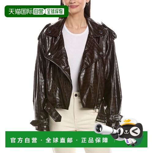 自营WeWoreWhat Cropped Moto Jacket - brown 美国奥莱直发夹克