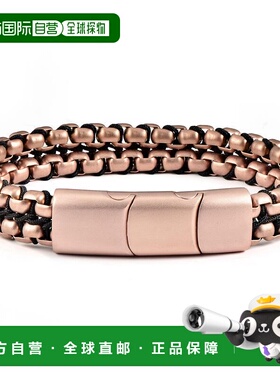 自营Crucible 洛杉矶玫瑰金哑光不锈钢双排盒链手链配黑色尼龙绳