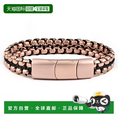 自营Crucible 洛杉矶玫瑰金哑光不锈钢双排盒链手链配黑色尼龙绳