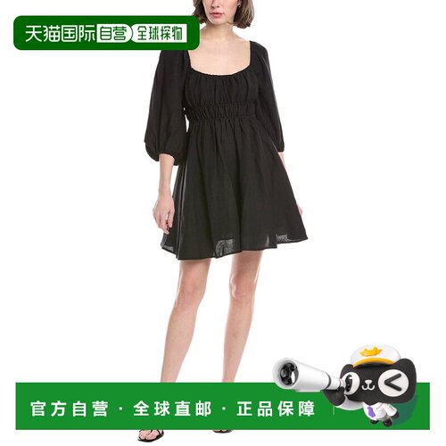 自营Hermoza Lala Linen-Blend Mini Dress - black 美国奥莱直发