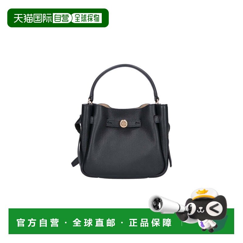自营tory burch黑色rommy迷你小牛皮水桶包-黑色 美国奥莱直发