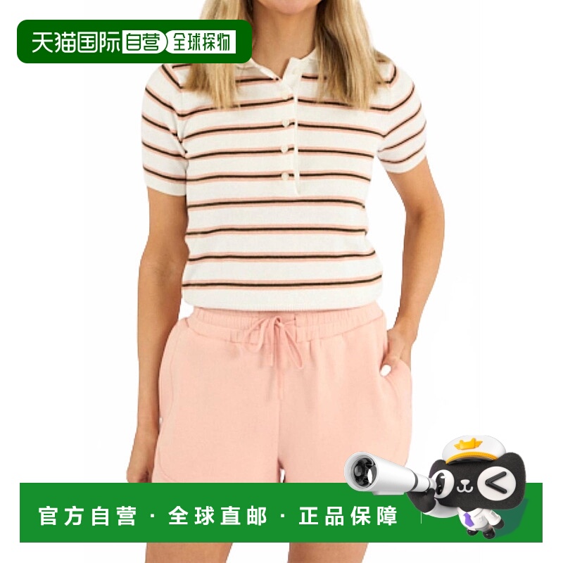 自营varleyFaustine Button Stripe Neck Polo In White Pink - w