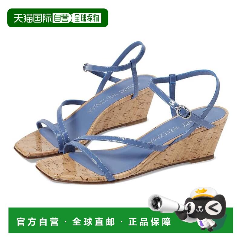 自营Stuart Weitzman Oasis 50凉鞋女士蓝色方头坡跟HTAT1047-Blu