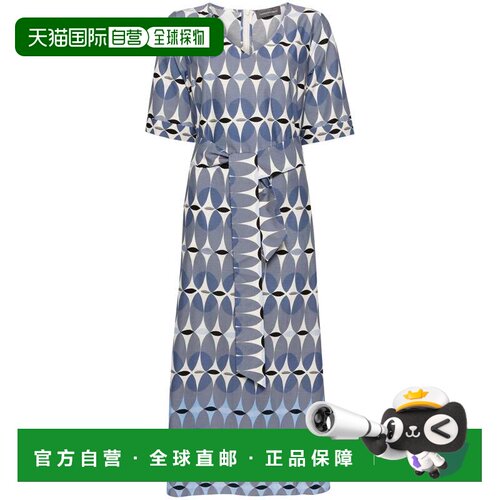 自营lorena antoniazzi几何图案中长款连衣裙，搭配荷叶边腰带细-