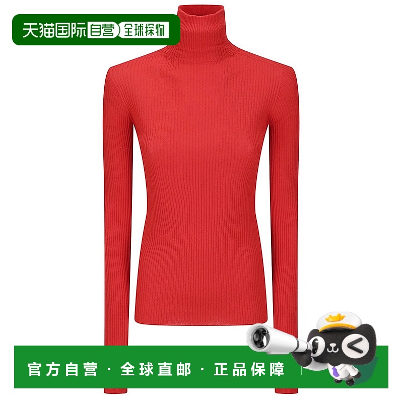 自营sportmax高领修身红色罗纹针织毛衣-红色 美国奥莱直发