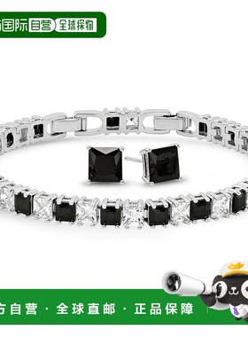 自营 max + stone镀银黑色白色立方氧化锆公主网球手链和耳环套装