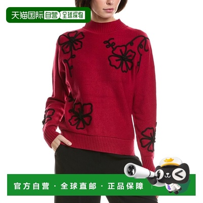 自营T Tahari Floral Embroidered Sweater - red 美国奥莱直发