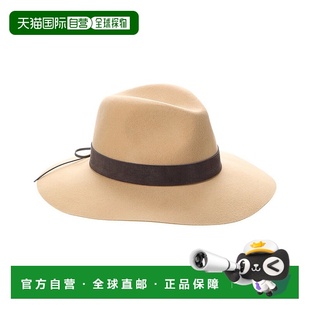 美国奥莱直发帽子 棕色 自营Bruno Magli宽边皮革镶边羊毛Fedora