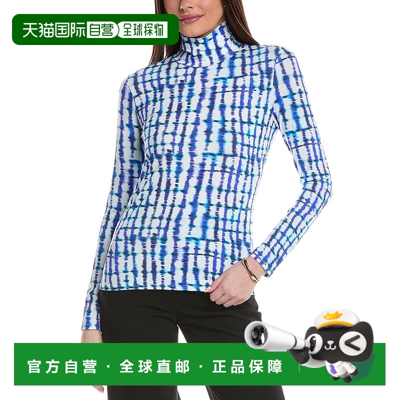 自营St. John Batik Plaid Nuda Jersey Top - blue 美国奥莱直发