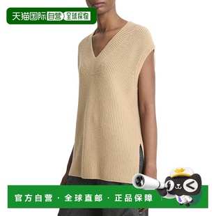 自营Vince罗纹V领羊毛和羊绒混纺背心 美国奥莱直发 棕色