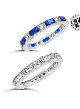 自营sterling forever 925 纯银蓝宝石蓝色 CZ 堆叠戒指 2 件套 -
