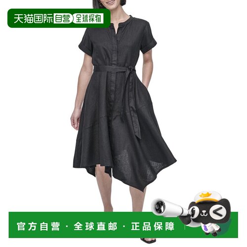 自营DKNY Linen Wrap Dress - black 美国奥莱直发