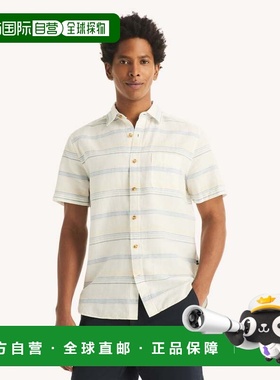 自营Nautica Mens Striped Short-Sleeve Linen Shirt - sail whi