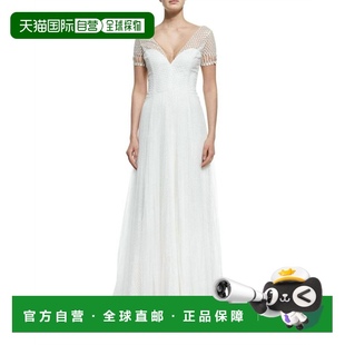 白色 自营 字形婚纱 美国 marchesa亮片蕾丝薄纱褶皱