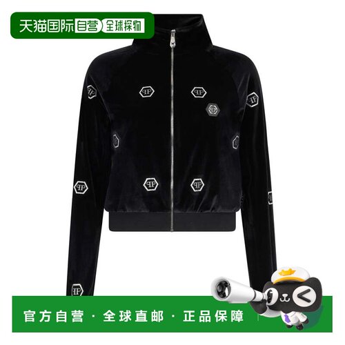 自营philipp plein雪尼尔运动服夹克迷你Monogram水晶Monogram-黑