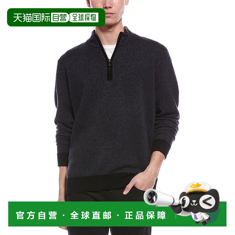 自营Raffi Diagonal Stripe 1/4-Zip Cashmere Mock Neck Sweater