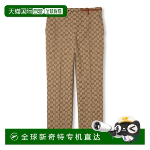 香港直邮潮奢 古驰 1h可退 Gucci 82046 女士 饰马衔扣GG帆布长裤