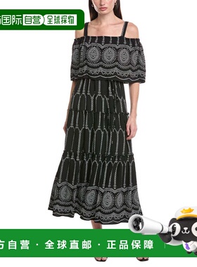 自营Maison Tara Printed Stone Midi Dress - black 美国奥莱直