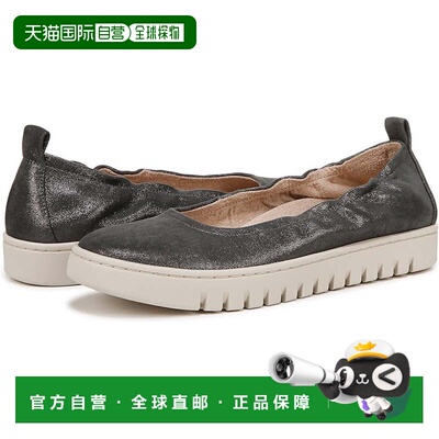 自营Vionic Uptown Ballet Flat女式灰色皮革圆头拖鞋ZOGG800-灰