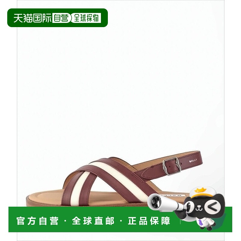 自营ballyBrown Calfskin Leather Dom Sandals With Crossed Str