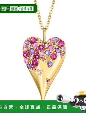 自营Ross-Simons Multi-Gemstone Heart Pendant Necklace in 18k