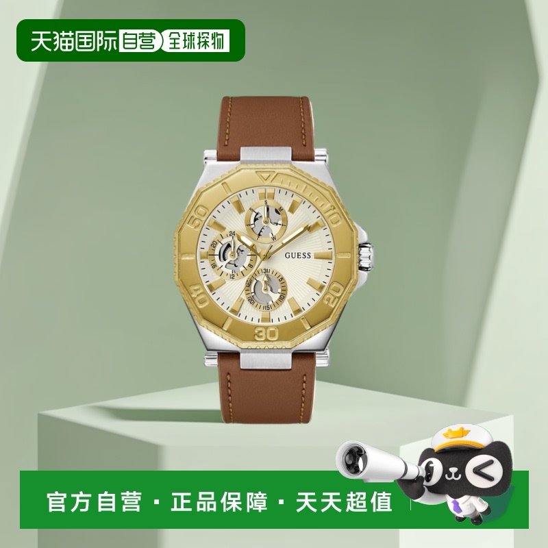 【美国直邮】guess 通用 休闲手表皮带进口表盘棕色金表表壳防水